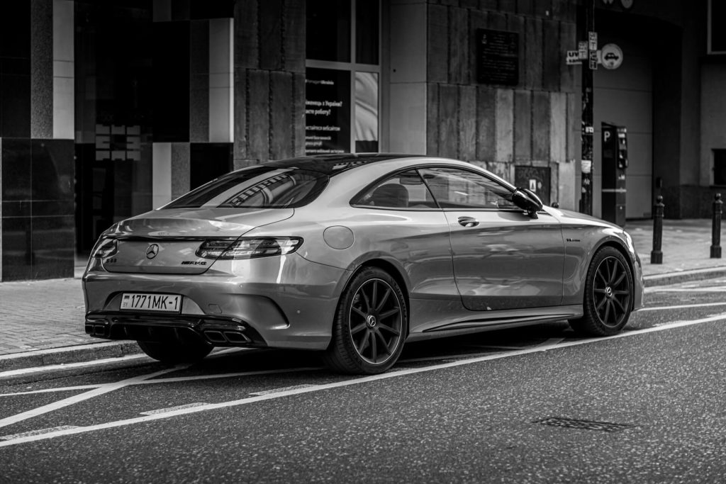 silver mercedes coupe parked street